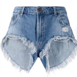 One Teaspoon Shorts Cut-off Denim Distressed Low Rise Button Fly Size 28